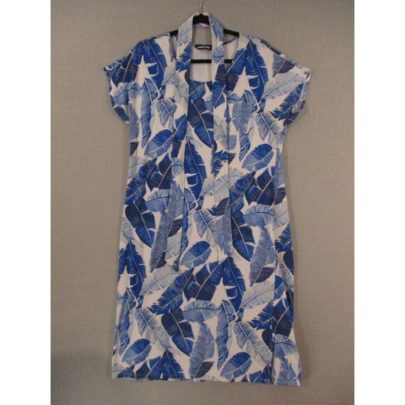 Lands End Womens Blue Leaf Print Dress M/P - Picture 1 of 9